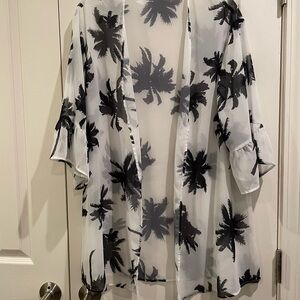 Black and White Palm Tree Print Temu White With Black Palm Trees.Kimono